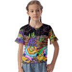 Nature Moon Psychedelic Painting Kids  Cuff Sleeve Scrunch Bottom T-Shirt