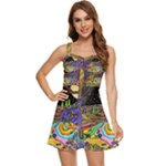 Nature Moon Psychedelic Painting Ruffle Edge Bra Cup Chiffon Mini Dress