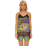 Nature Moon Psychedelic Painting V-Neck Satin Pajamas Set