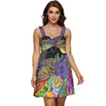 Nature Moon Psychedelic Painting Ruffle Strap Babydoll Chiffon Dress