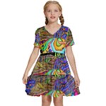 Nature Moon Psychedelic Painting Kids  Short Sleeve Tiered Mini Dress