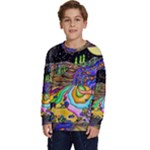 Nature Moon Psychedelic Painting Kids  Crewneck Sweatshirt
