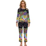 Nature Moon Psychedelic Painting Womens  Long Sleeve Lightweight Pajamas Set