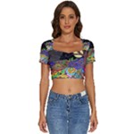 Nature Moon Psychedelic Painting Short Sleeve Square Neckline Crop Top 