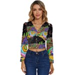 Nature Moon Psychedelic Painting Long Sleeve V-Neck Top