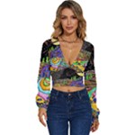Nature Moon Psychedelic Painting Long Sleeve Deep-V Velour Top