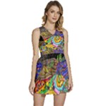 Nature Moon Psychedelic Painting Sleeveless High Waist Mini Dress