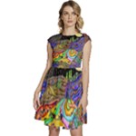 Nature Moon Psychedelic Painting Cap Sleeve High Waist Dress
