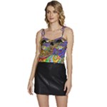 Nature Moon Psychedelic Painting Flowy Camisole Tie Up Top