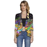 Nature Moon Psychedelic Painting Women s 3/4 Sleeve Ruffle Edge Open Front Jacket