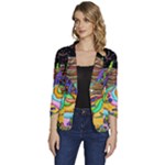 Nature Moon Psychedelic Painting Women s One-Button 3/4 Sleeve Short Jacket