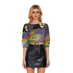 Nature Moon Psychedelic Painting Mid Sleeve Drawstring Hem Top
