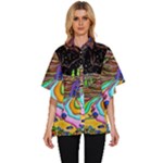 Nature Moon Psychedelic Painting Women s Batwing Button Up Shirt