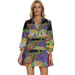 Nature Moon Psychedelic Painting V-Neck Placket Mini Dress