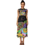 Nature Moon Psychedelic Painting Sleeveless Round Neck Midi Dress