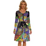 Nature Moon Psychedelic Painting Long Sleeve Dress With Pocket