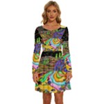 Nature Moon Psychedelic Painting Long Sleeve Wide Neck Velvet Dress