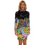 Nature Moon Psychedelic Painting Long Sleeve Shirt Collar Bodycon Dress