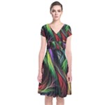 Abstract Psychedelic Short Sleeve Front Wrap Dress