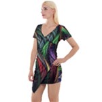 Abstract Psychedelic Short Sleeve Asymmetric Mini Dress