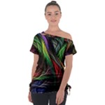 Abstract Psychedelic Off Shoulder Tie-Up T-Shirt
