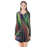 Abstract Psychedelic Long Sleeve V-neck Flare Dress
