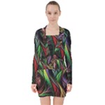 Abstract Psychedelic V-neck Bodycon Long Sleeve Dress