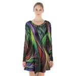 Abstract Psychedelic Long Sleeve Velvet V-neck Dress