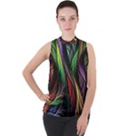 Abstract Psychedelic Mock Neck Chiffon Sleeveless Top