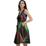Abstract Psychedelic Sleeveless V-Neck Skater Dress with Pockets