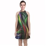 Abstract Psychedelic Velvet Halter Neckline Dress 