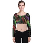 Abstract Psychedelic Velvet Long Sleeve Crop Top