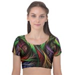 Abstract Psychedelic Velvet Short Sleeve Crop Top 