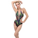 Abstract Psychedelic Plunging Cut Out Swimsuit