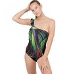 Abstract Psychedelic Frilly One Shoulder Swimsuit