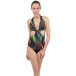 Abstract Psychedelic Halter Front Plunge Swimsuit