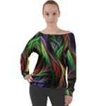 Abstract Psychedelic Off Shoulder Long Sleeve Velour Top