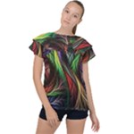 Abstract Psychedelic Ruffle Collar Chiffon Blouse
