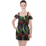 Abstract Psychedelic Ruffle Cut Out Chiffon Playsuit