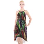 Abstract Psychedelic High-Low Halter Chiffon Dress 