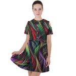 Abstract Psychedelic Short Sleeve Shoulder Cut Out Dress 