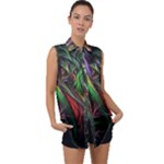 Abstract Psychedelic Sleeveless Chiffon Button Shirt