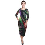 Abstract Psychedelic Quarter Sleeve Midi Velour Bodycon Dress