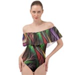 Abstract Psychedelic Off Shoulder Velour Bodysuit 