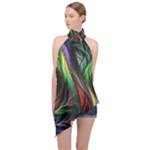 Abstract Psychedelic Halter Asymmetric Satin Top