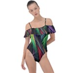 Abstract Psychedelic Frill Detail One Piece Swimsuit