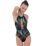 Abstract Psychedelic Plunge Cut Halter Swimsuit