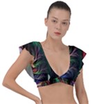Abstract Psychedelic Plunge Frill Sleeve Bikini Top