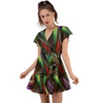 Abstract Psychedelic Flutter Sleeve Wrap Dress