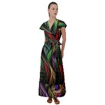 Abstract Psychedelic Flutter Sleeve Maxi Dress